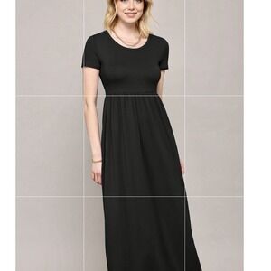 VIIShow Women's Maxi‎ Dress Large Black EUC Stretch Pockets